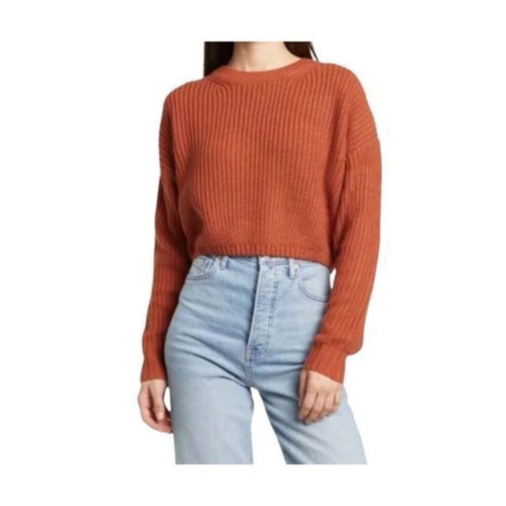 Elodie Knit Cropped Sweater Rust Orange NWT